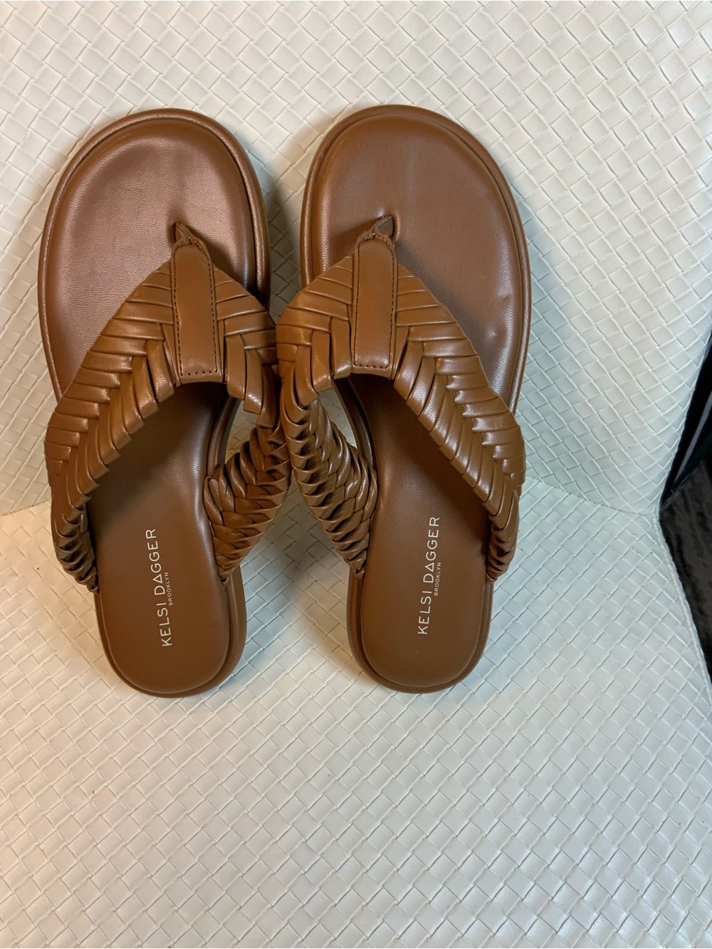 Kelsi Dagger Tan Braided Thong Sandals